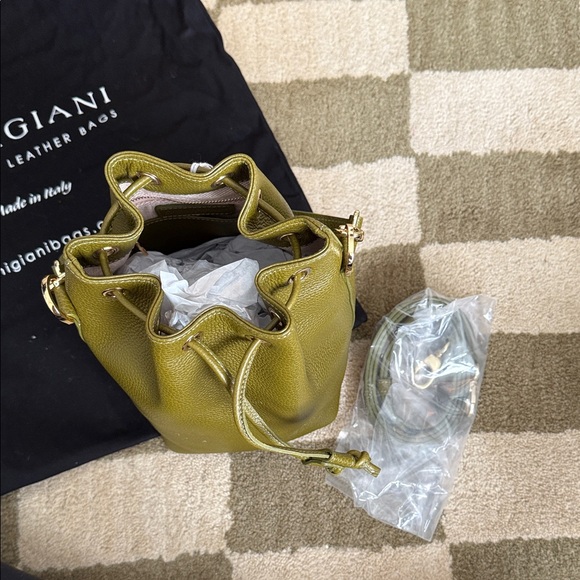 Olive Green Leather Bucket Bag by - Picture 3 of 8